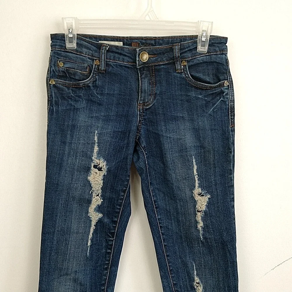 Kut from the Kloth Diana Skinny Jeans Womens 0 Blue Distressed Raw Hem Low Rise